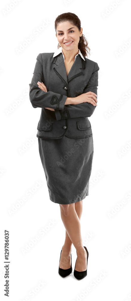 Young beautiful businesswoman on white background Young beautiful businesswoman on white background