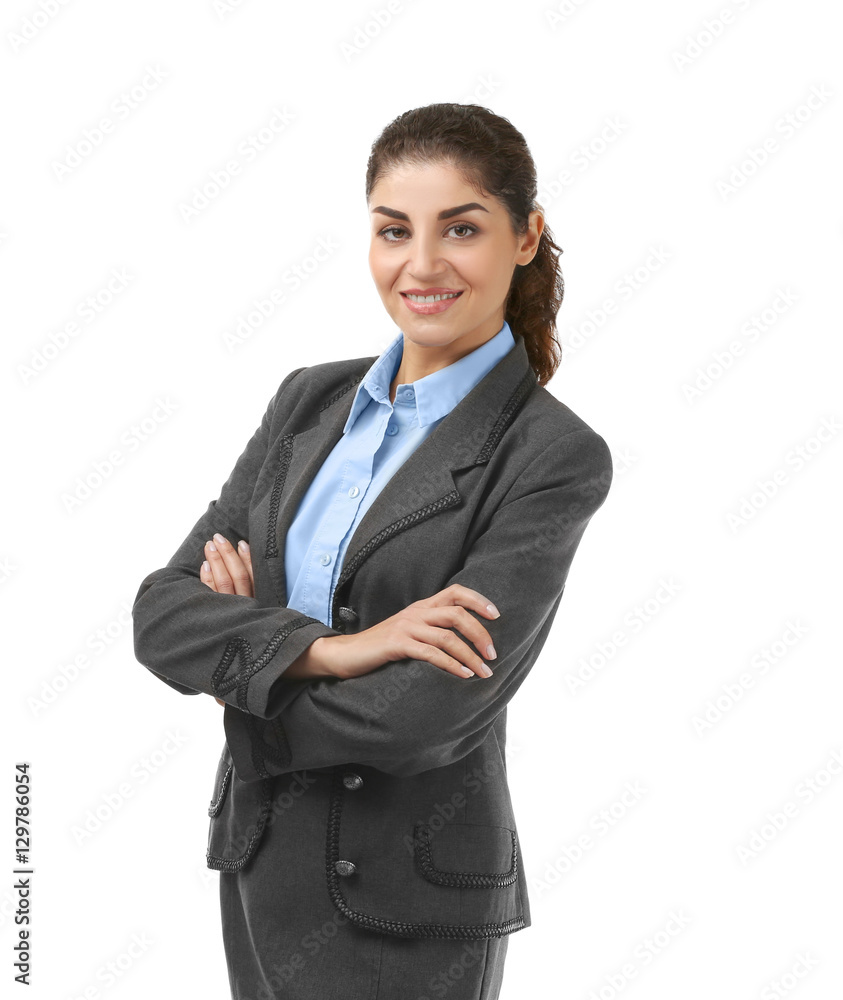 Young beautiful businesswoman on white background Young beautiful businesswoman on white background