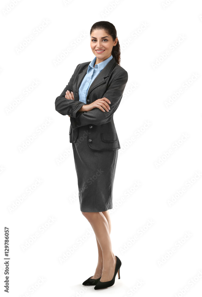 Young beautiful businesswoman on white background Young beautiful businesswoman on white background