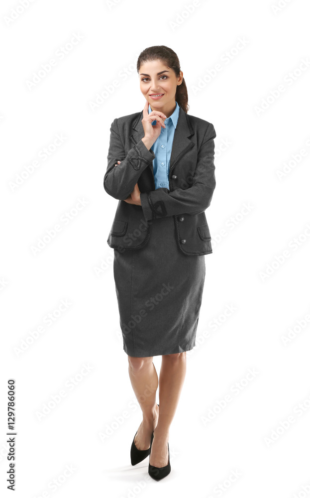 Young beautiful businesswoman on white background Young beautiful businesswoman on white background