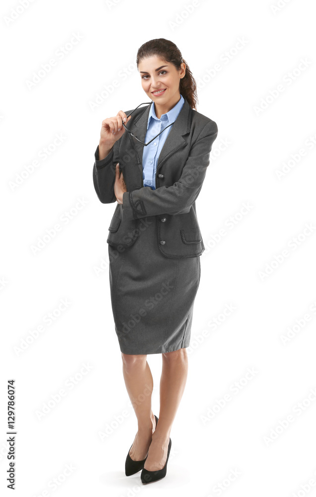 Young beautiful businesswoman on white background Young beautiful businesswoman on white background