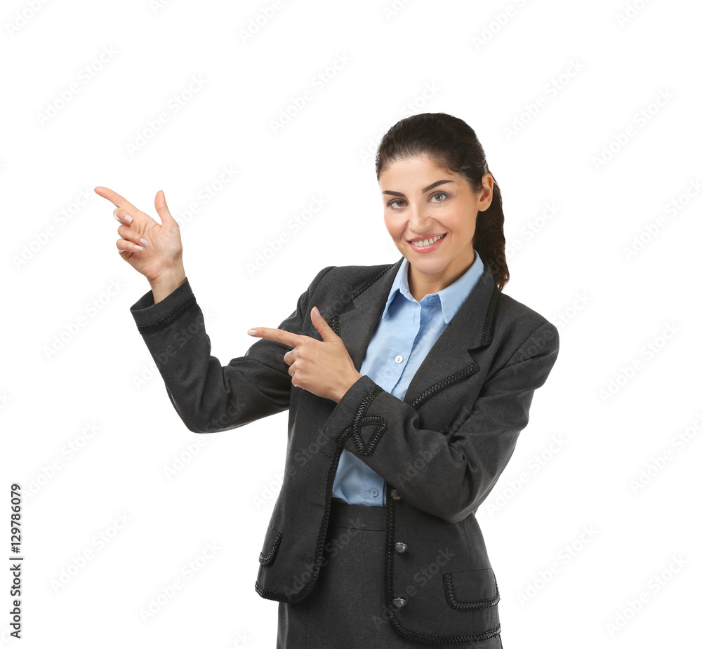 Young beautiful businesswoman on white background Young beautiful businesswoman on white background
