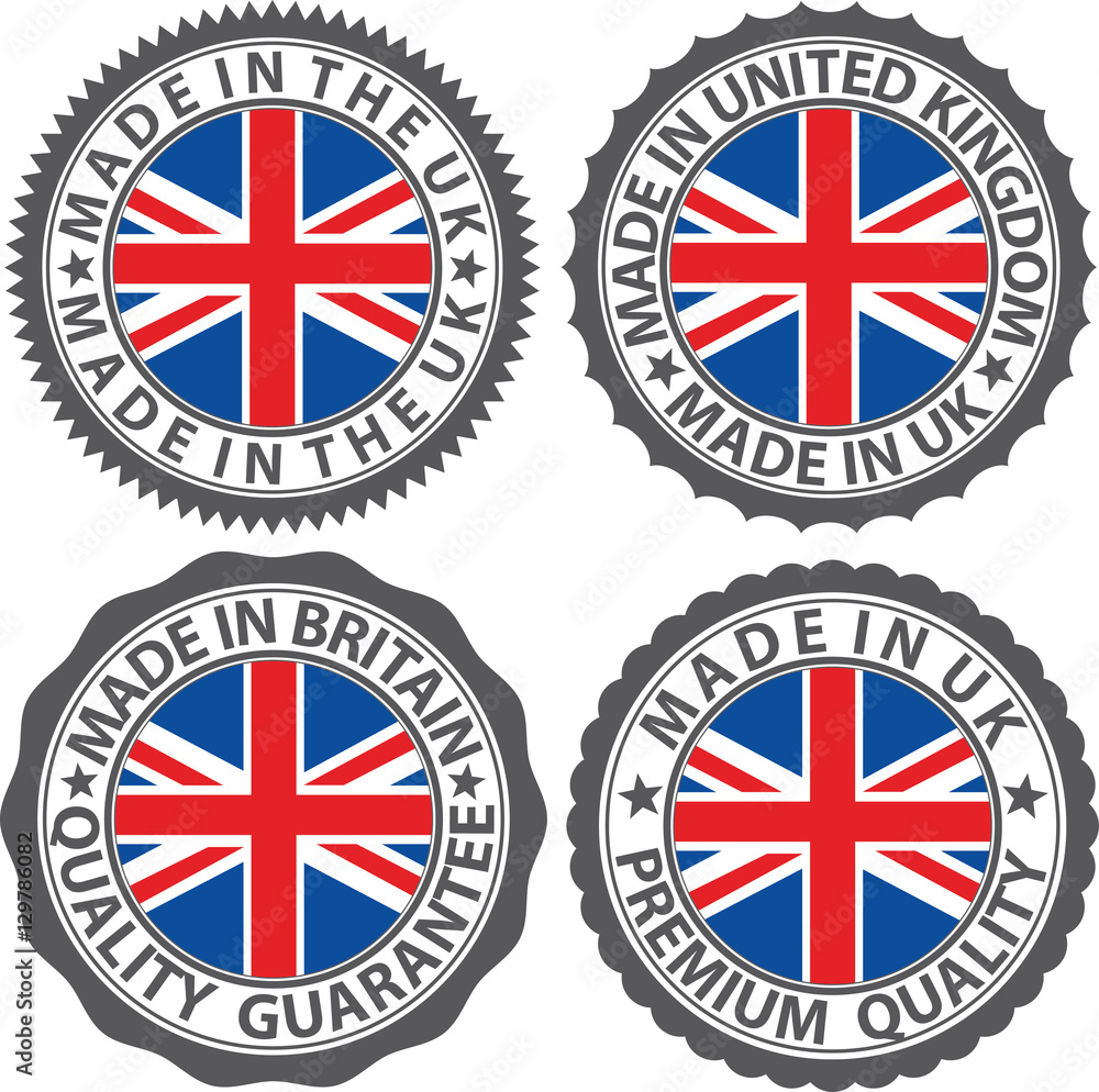 Made in UK label set with flag, made in the UK, vector illustrat Made in UK label set with flag, made in the UK, vector illustrat