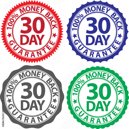 30 day 100% money back guarantee sign set, vector illustration