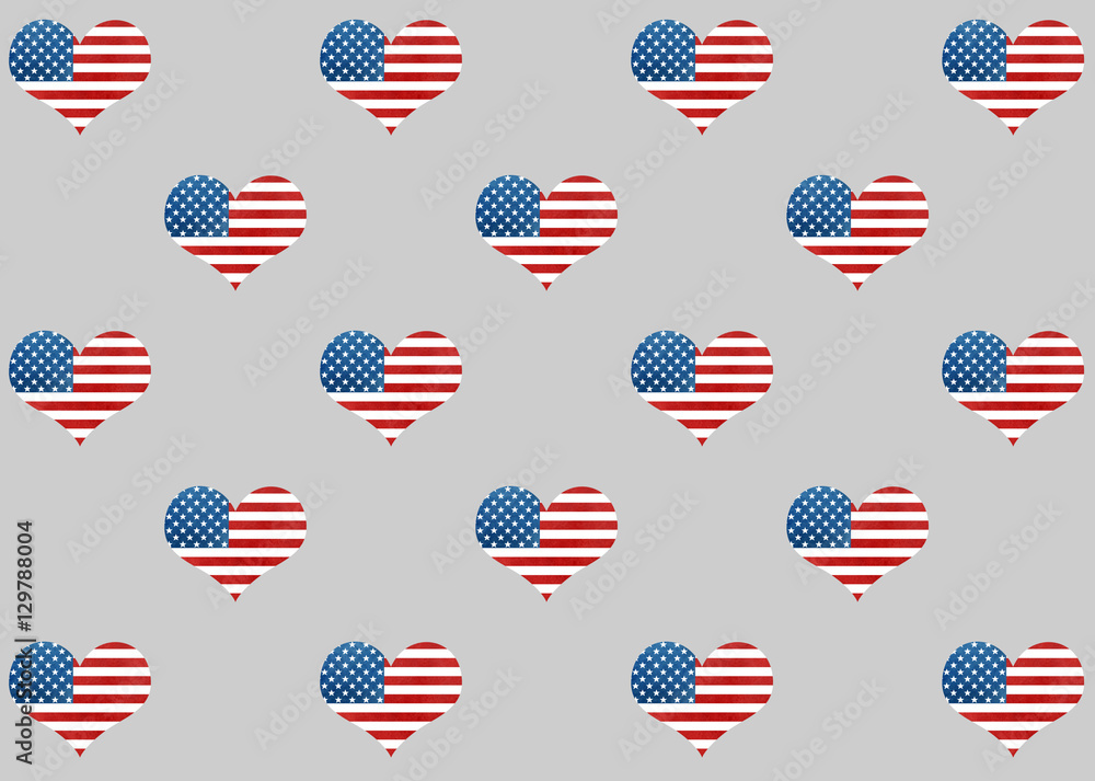 American flag pattern with hearts. American flag pattern with hearts.