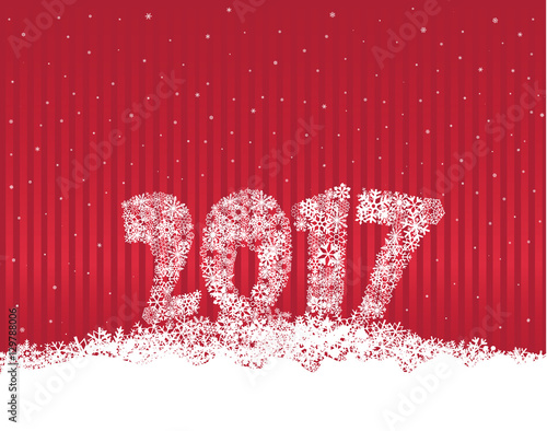 Christmas background with 2017 and snow. Greeting card design element