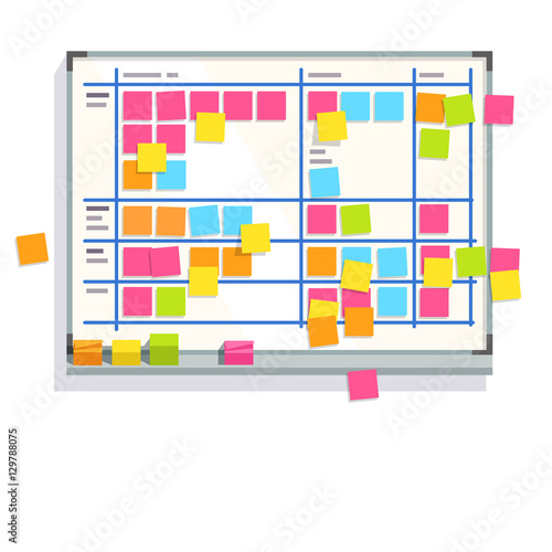 Scrum task board whiteboard full of tasks