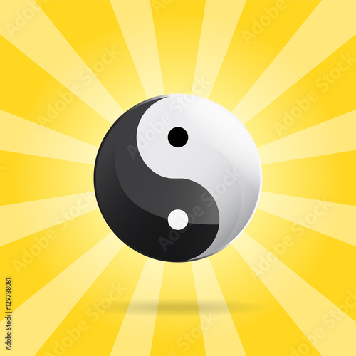 Yin Yang spiritual sign on sunray background