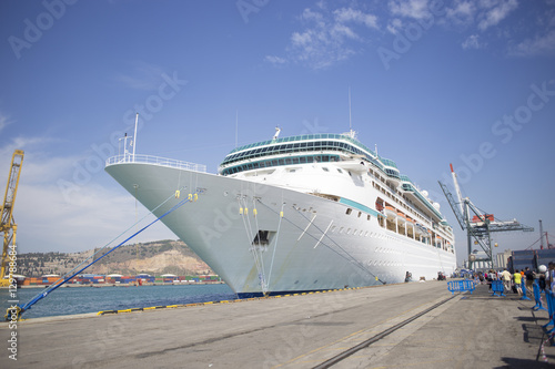 Luxury Cruise Ship Sailing from Port