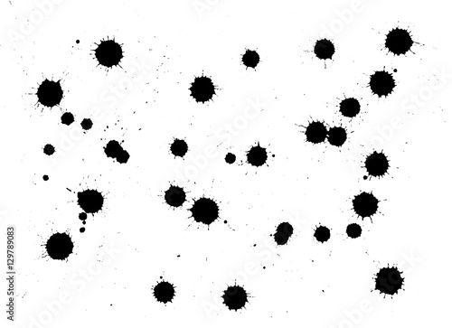 Watercolor black blobs  isolated on  background.