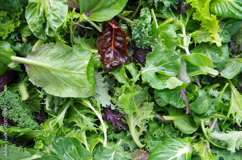 Fotografia Fresh mixed salad field greens piled closeup view