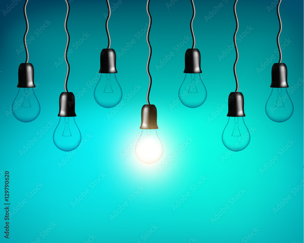 Vector Light bulb on blue green background. Realistic style lamp. Vector Light bulb on blue green background. Realistic style lamp.