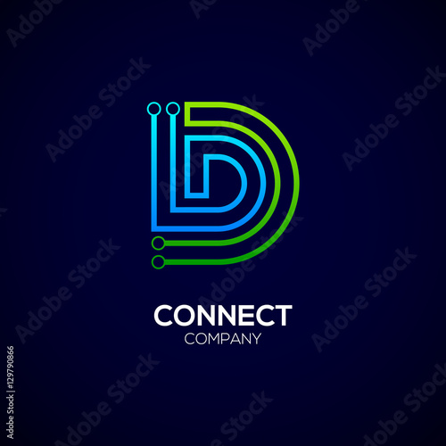  Letter D logotype green and blue color,Technology and digital abstract dot connection vector logo