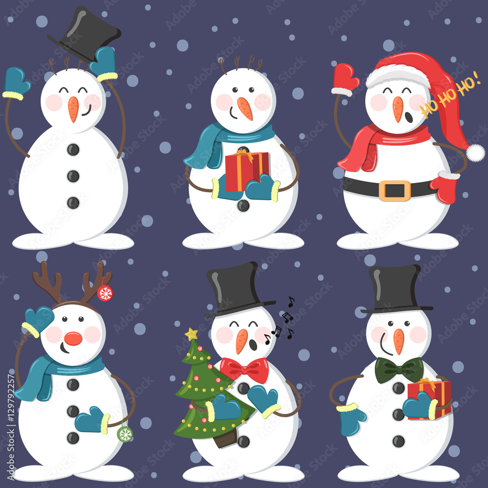 set of funny Christmas snowmen