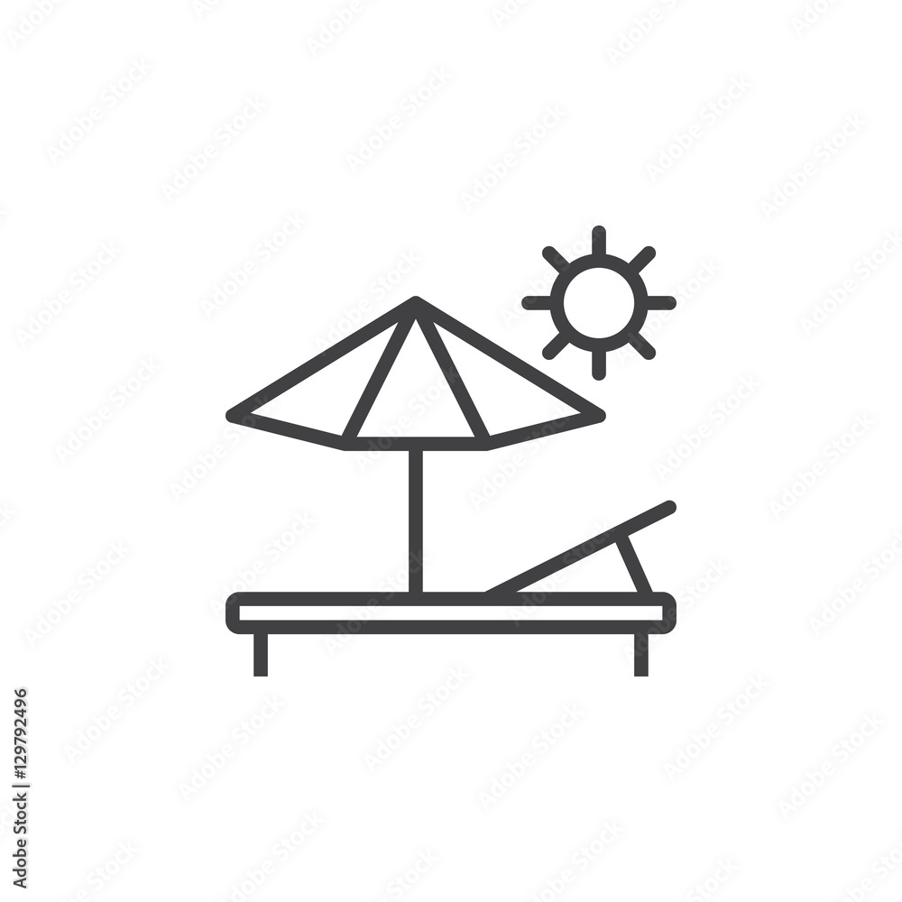 Vacation, sun lounger line icon, outline vector sign, linear pictogram isolated on white. logo illustration Vacation, sun lounger line icon, outline vector sign, linear pictogram isolated on white. logo illustration