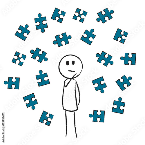 Person mit vielen Puzzleteile - Problemlösung
