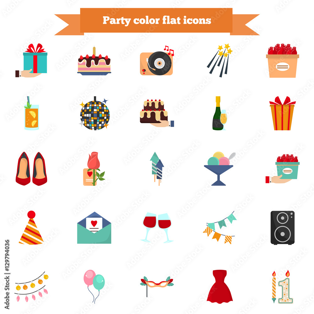 Set of party color icons. Flat design for web and mobile
