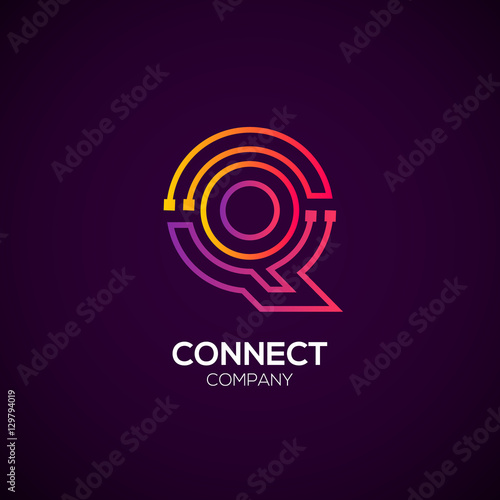 Letter Q logotype Purple and Orange color,Technology and digital abstract dot connection vector logo