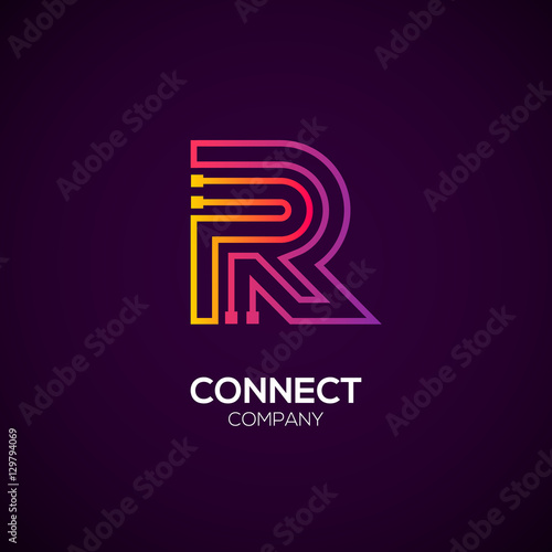 Letter R logotype Purple and Orange color,Technology and digital abstract dot connection vector logo