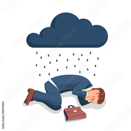 Depressed business man lying on the floor