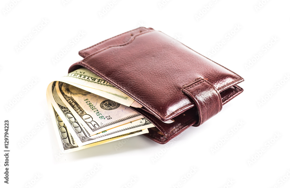 men's wallet money in cash white background