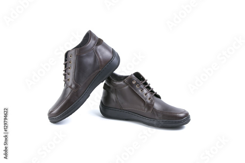 shoe brown leather on white background