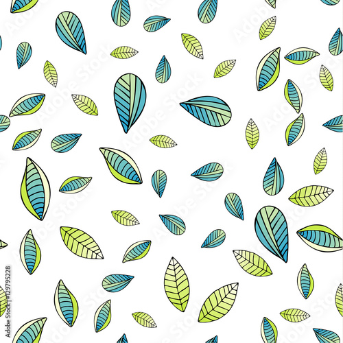 Vector floral seamless pattern background with hand drawn leaves.