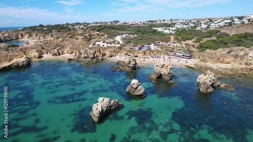 Aerial. Video shooting from the sky, beach Arrifes Sao Rafael, Albufeira.