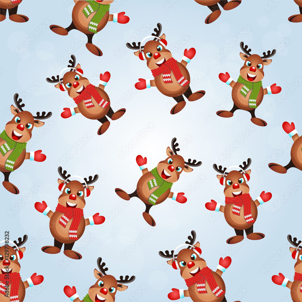 Obraz premium Christmas poster design with snowman characters.Santa Claus.Happy Christmas companions.Vector Christmas.Seamless holiday background .