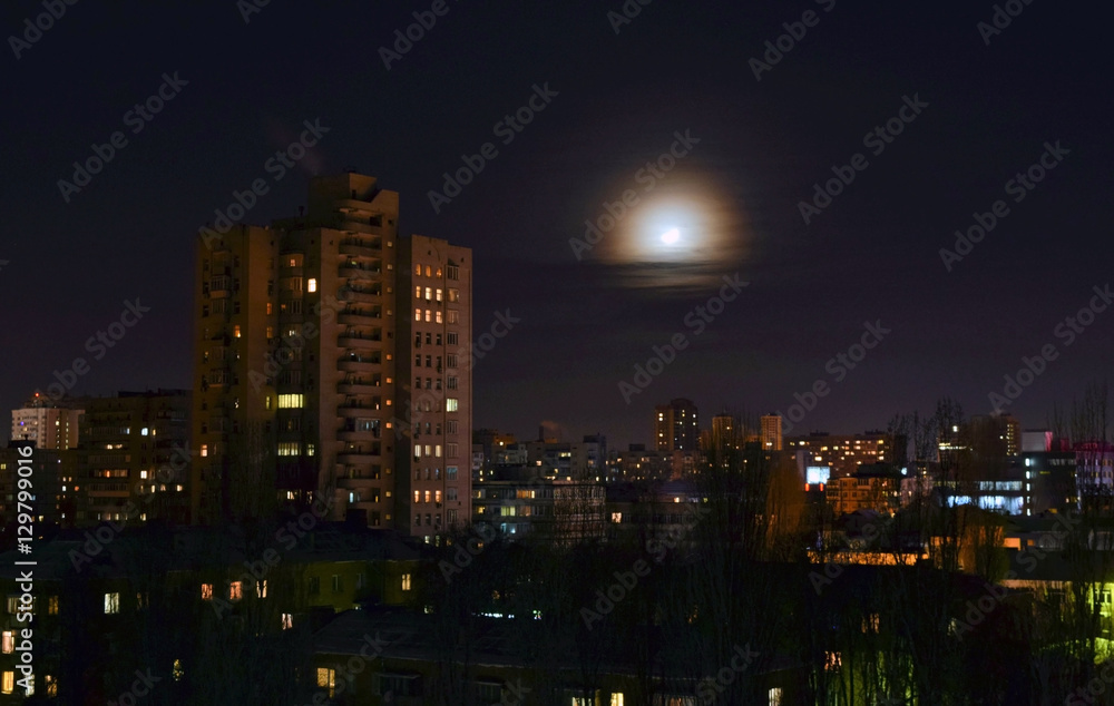 Obraz premium Moon over night city.