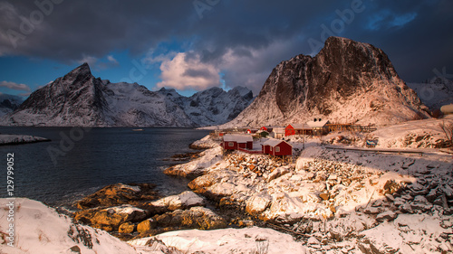 Traditional Norwegian fisherman's cabins, rorbuer, on the island