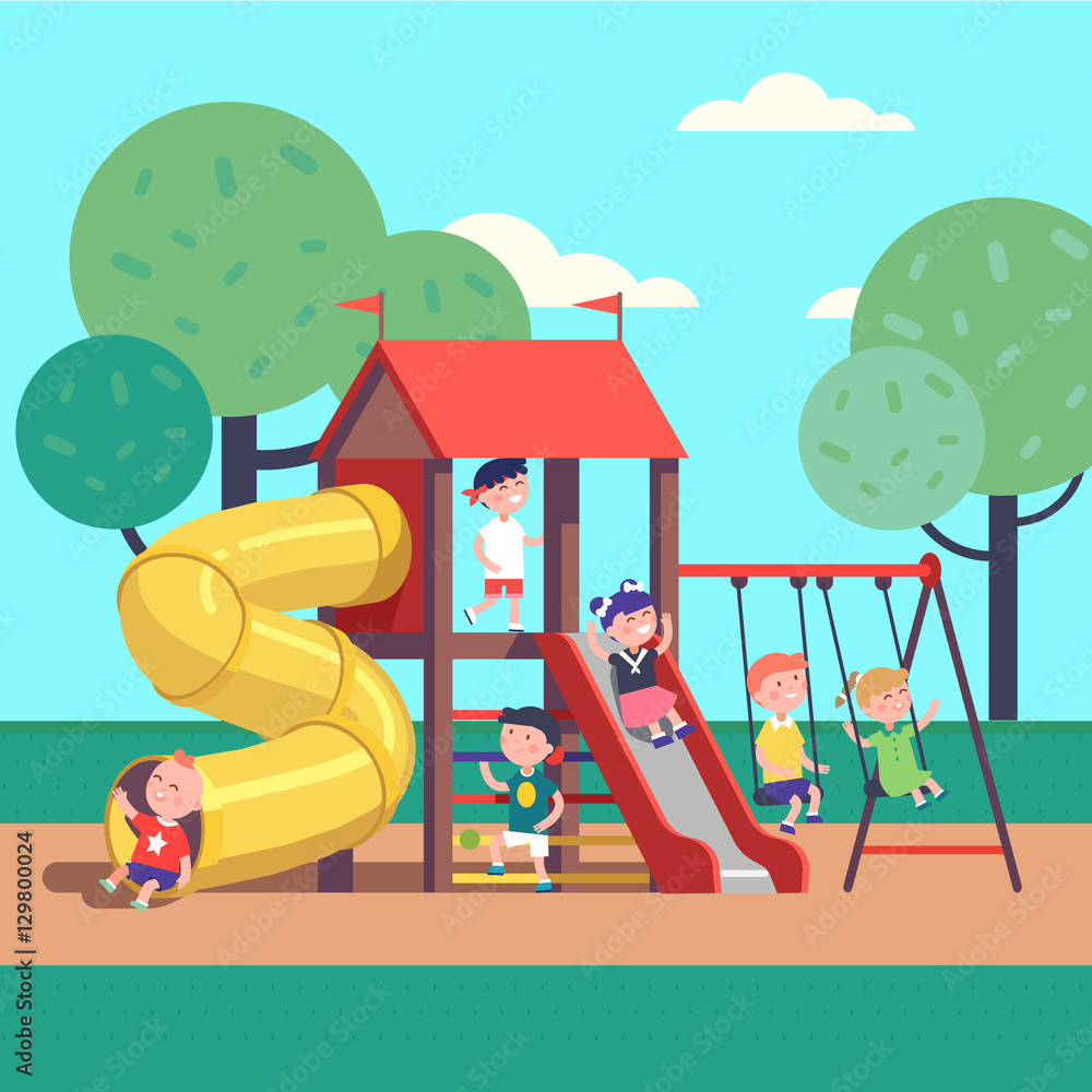 Kids playing game on a public park playground Stock Vector | Adobe Stock