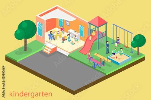 Isometric flat 3D concept web vector kids playground set.