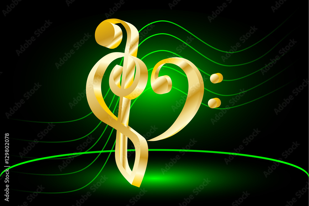 Obraz premium Music note stave and heart violin and bass clef,