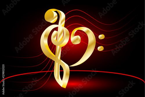 Music note stave and heart violin and bass clef,