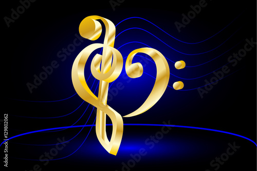 Music note stave and heart violin and bass clef,