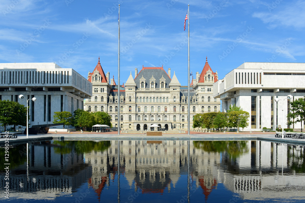 New York State Capitol, Albany, New York, USA. This building was built with Romanesque Revival and Neo-Renaissance style in 1867. - obrazy, fototapety, plakaty 