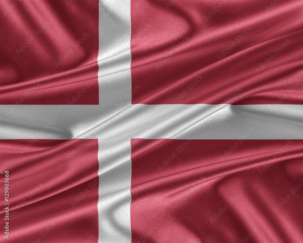 Denmark flag with a glossy silk texture. Denmark flag with a glossy silk texture.