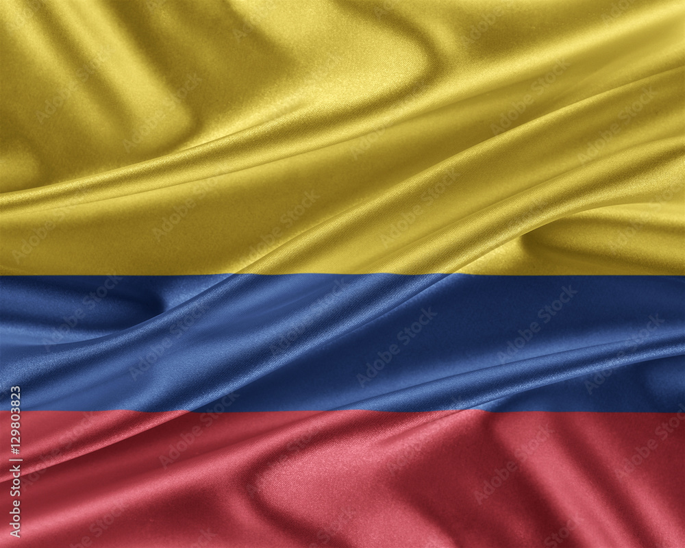Colombia flag with a glossy silk texture. Colombia flag with a glossy silk texture.