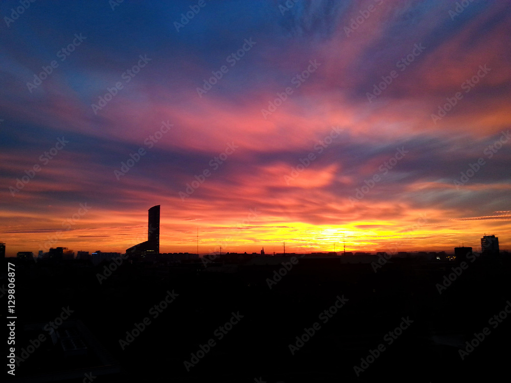 Golden sky sunset in Wroclaw