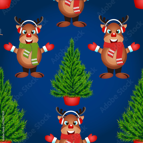 Christmas poster design with snowman characters.Santa Claus.Happy Christmas companions.Vector Christmas.Seamless holiday background .