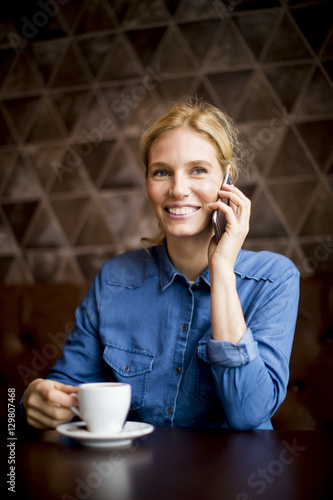 Pretty woman in cafe