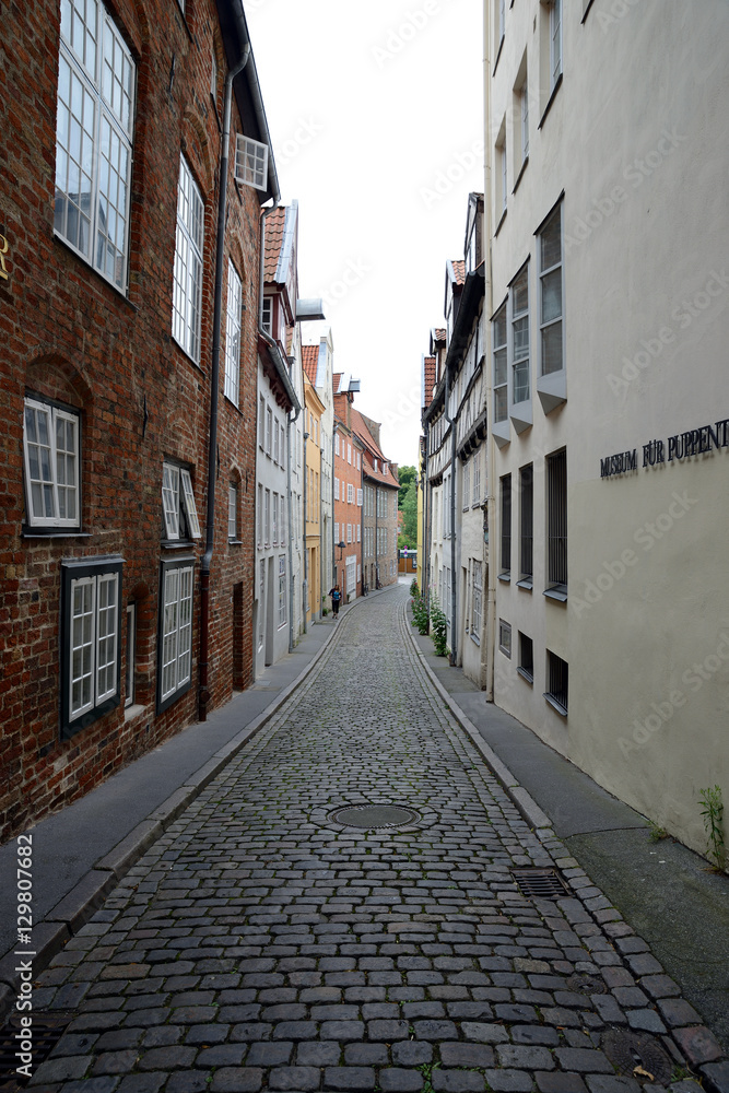 Old houses in the historic center of Lubeck, Germany