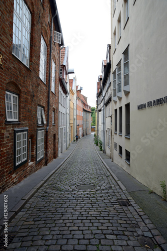 Old houses in the historic center of Lubeck, Germany