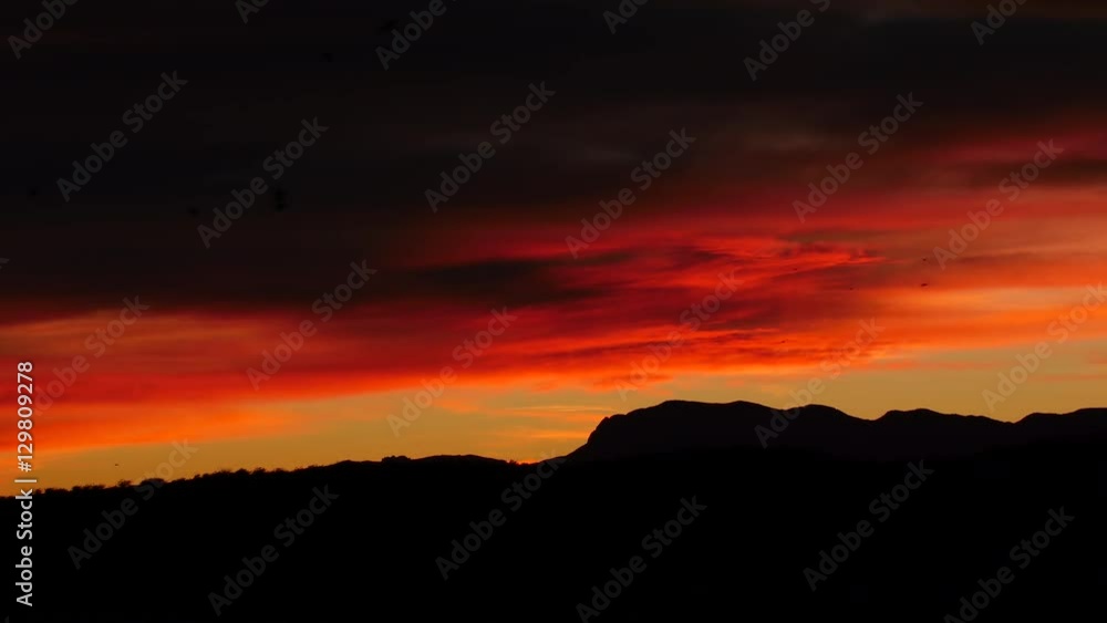 Flights of Waterfowl Above Mountains at Sunset Flights of Waterfowl Above Mountains at Sunset