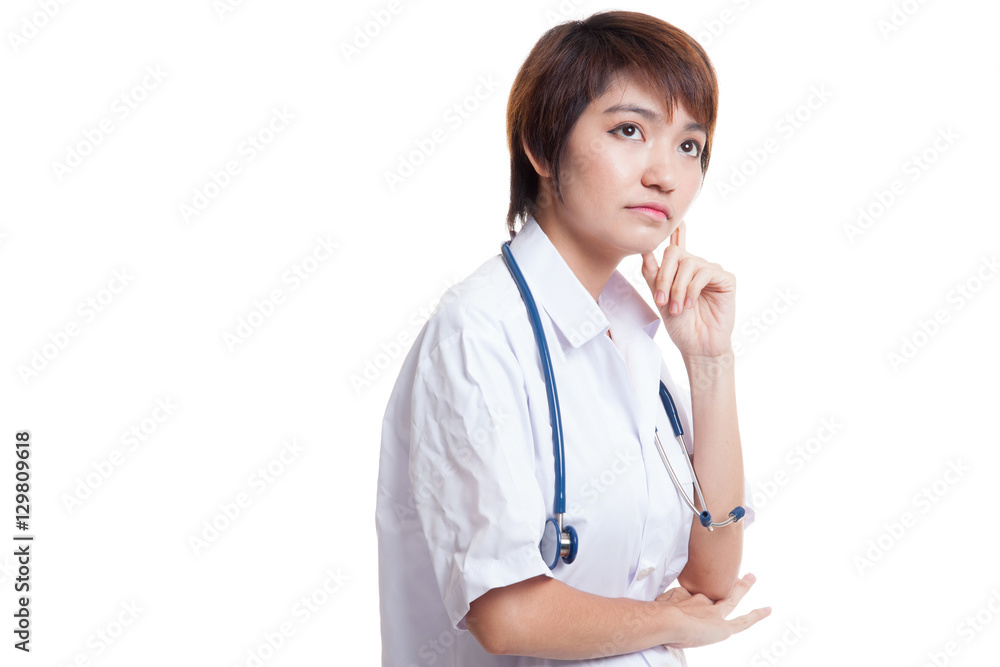 Portrait of Asian young female doctor thinking. Portrait of Asian young female doctor thinking.