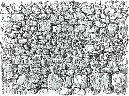 sketch of an old stone wall