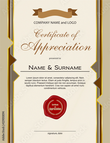 Certificate of Appreciation with wax seal and ribbon portrait version