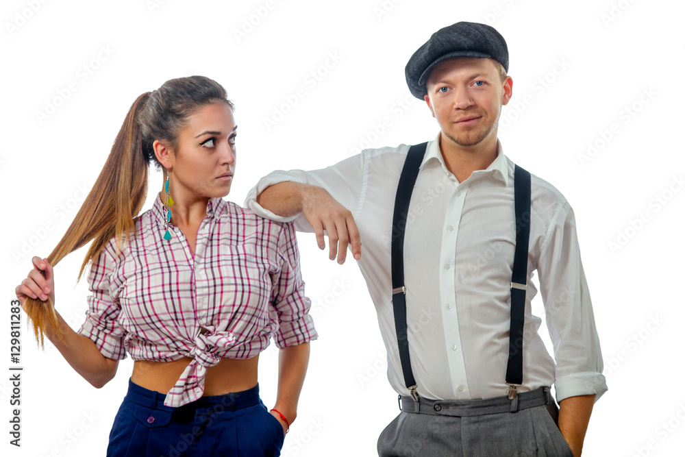 young man in a cap and woman in shorts young man in a cap and woman in shorts