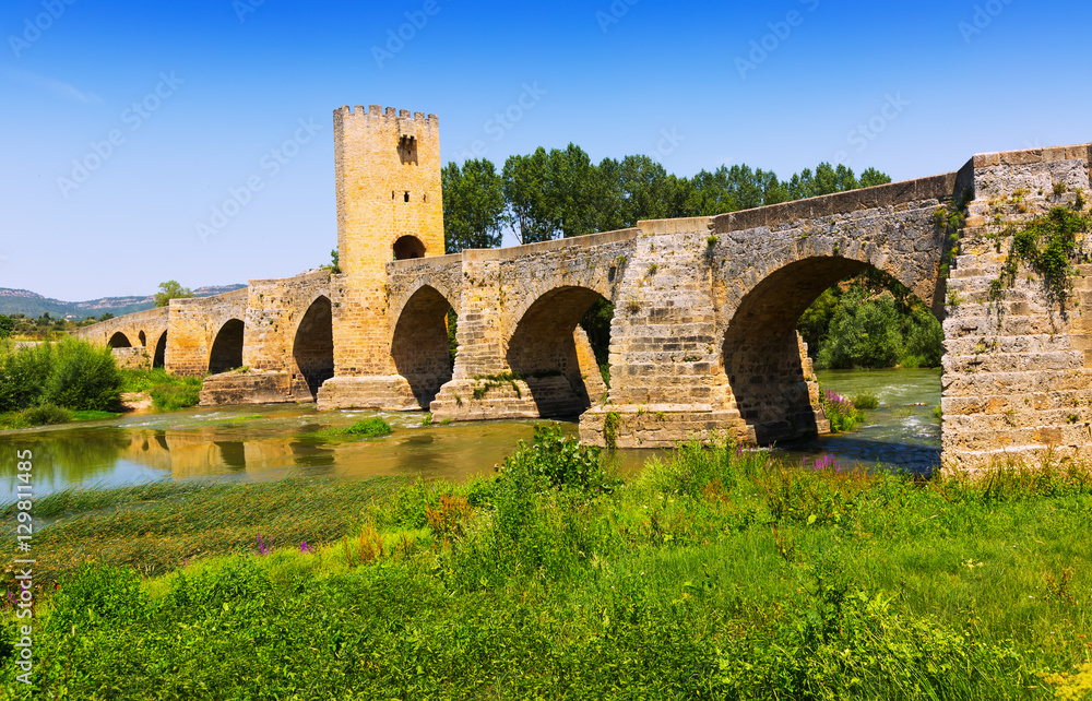  medieval stone bridge over Ebro. Frias, Province of Burgos